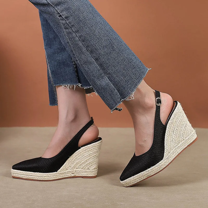 Zoccoli sandali con zeppa Sexy Med scarpe di paglia di grandi dimensioni donna tacchi estivi espadrillas piattaforma media grande ragazze fatte a