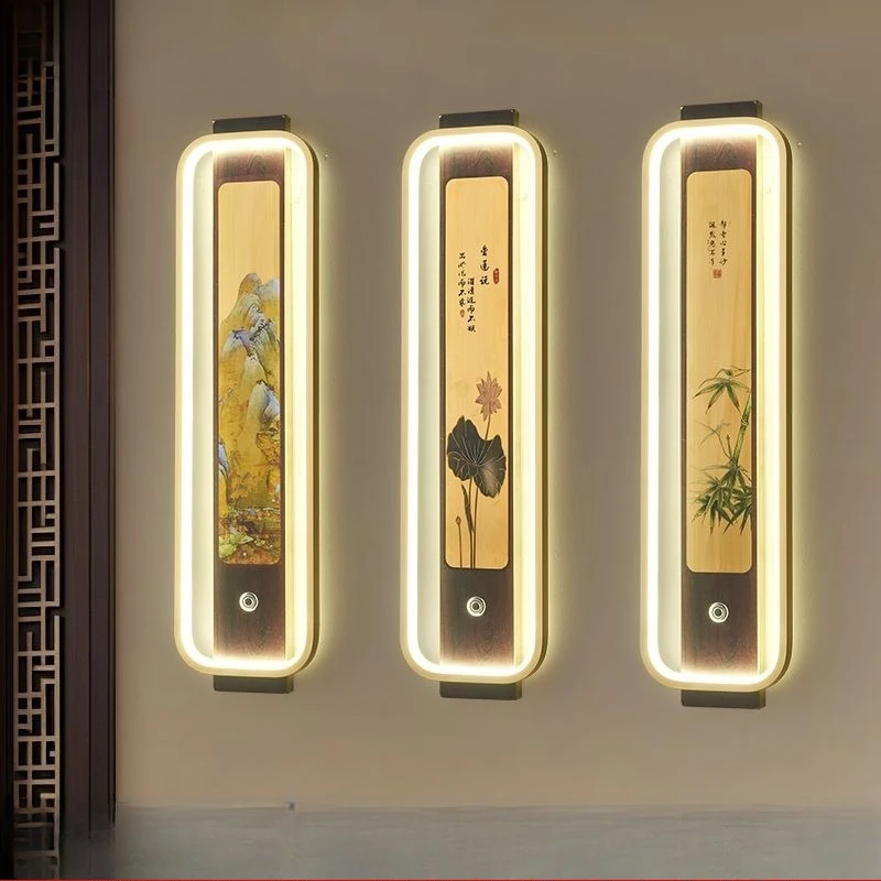 

Rechargeable wall lamp free wiring with switch LED new Chinese decorative zen bedroom bedside lamp