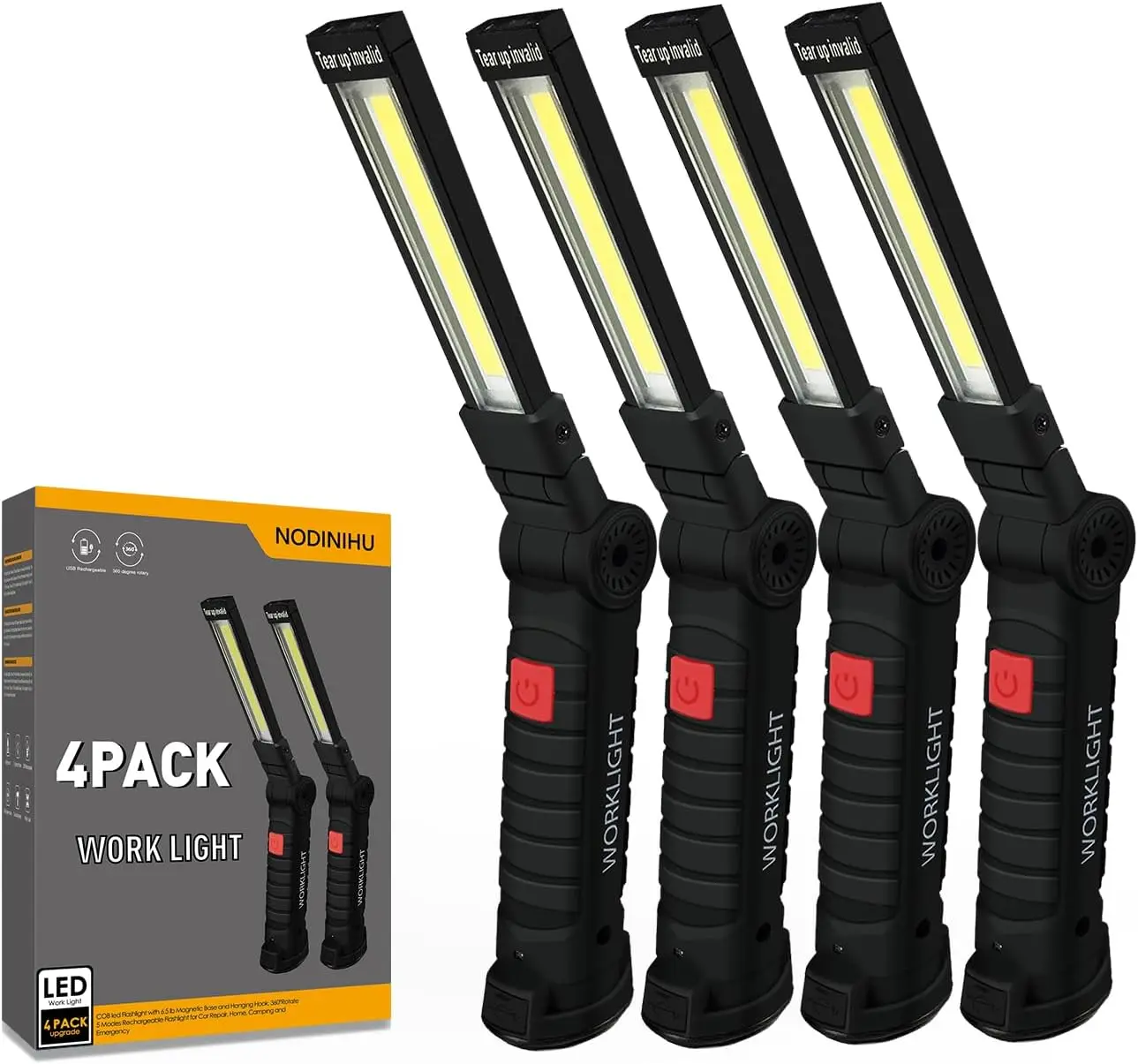 

Портативный перезаряжаемый рабочий фонарь с магнитным основанием, 360° ° Поворот, 5 режимов, COB LED 800 люмен для ремонта автомобилей и наружного использования