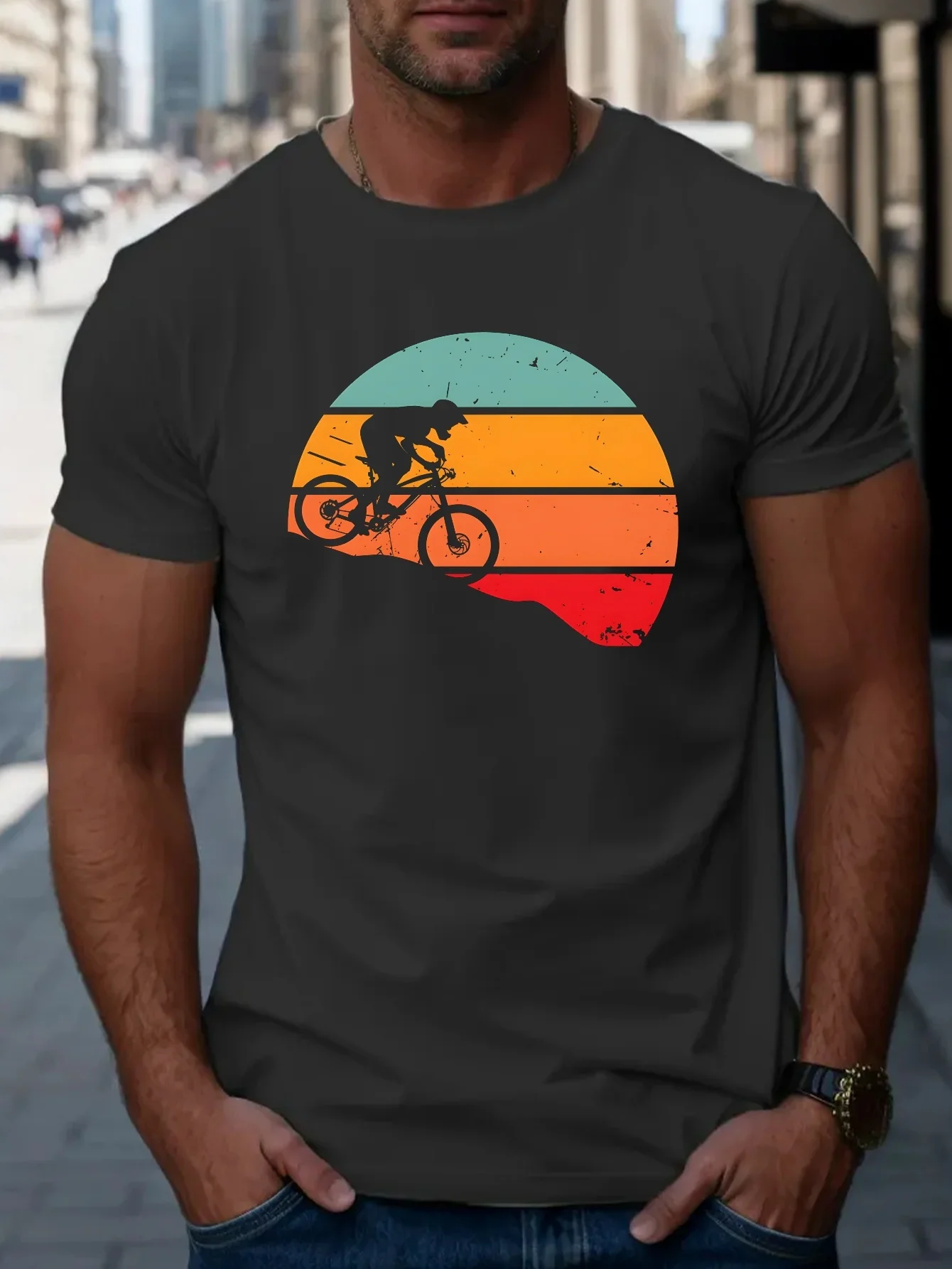 

Mountain Bike Men's Pattern T-shirt - Breathable and Comfortable, Round Neck, Short Sleeves, Summer Casual Wear