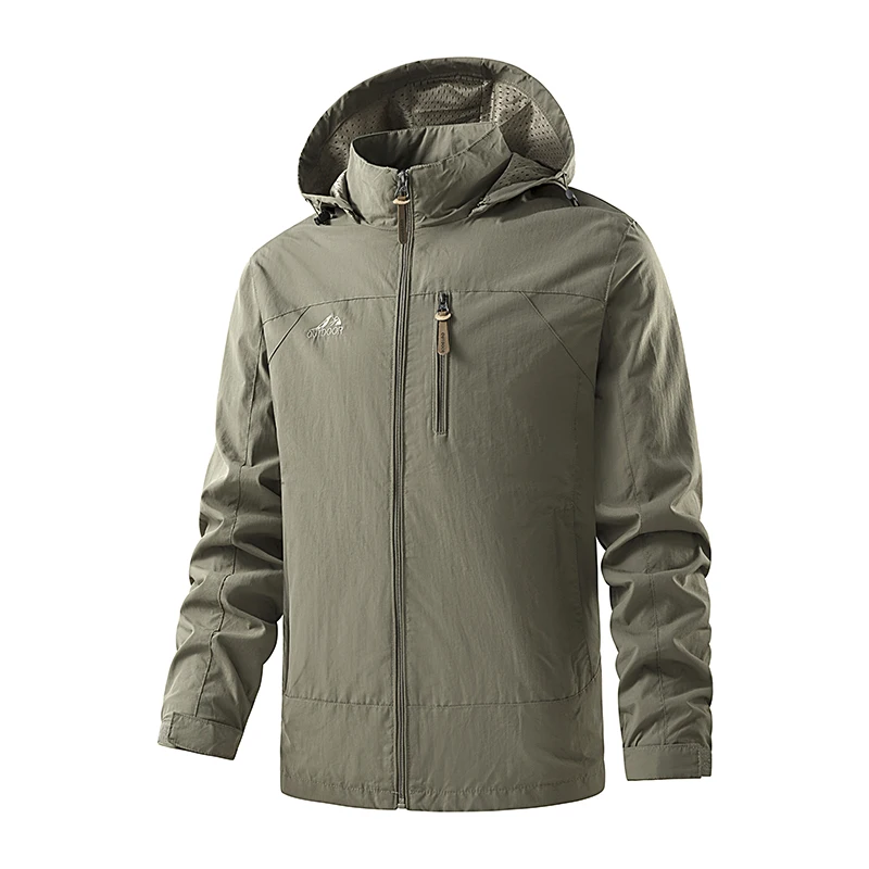 

Men's Single-Layer Windproof Waterproof Jacket - Removable Hood Casual Outdoor Travel Hiking Coat