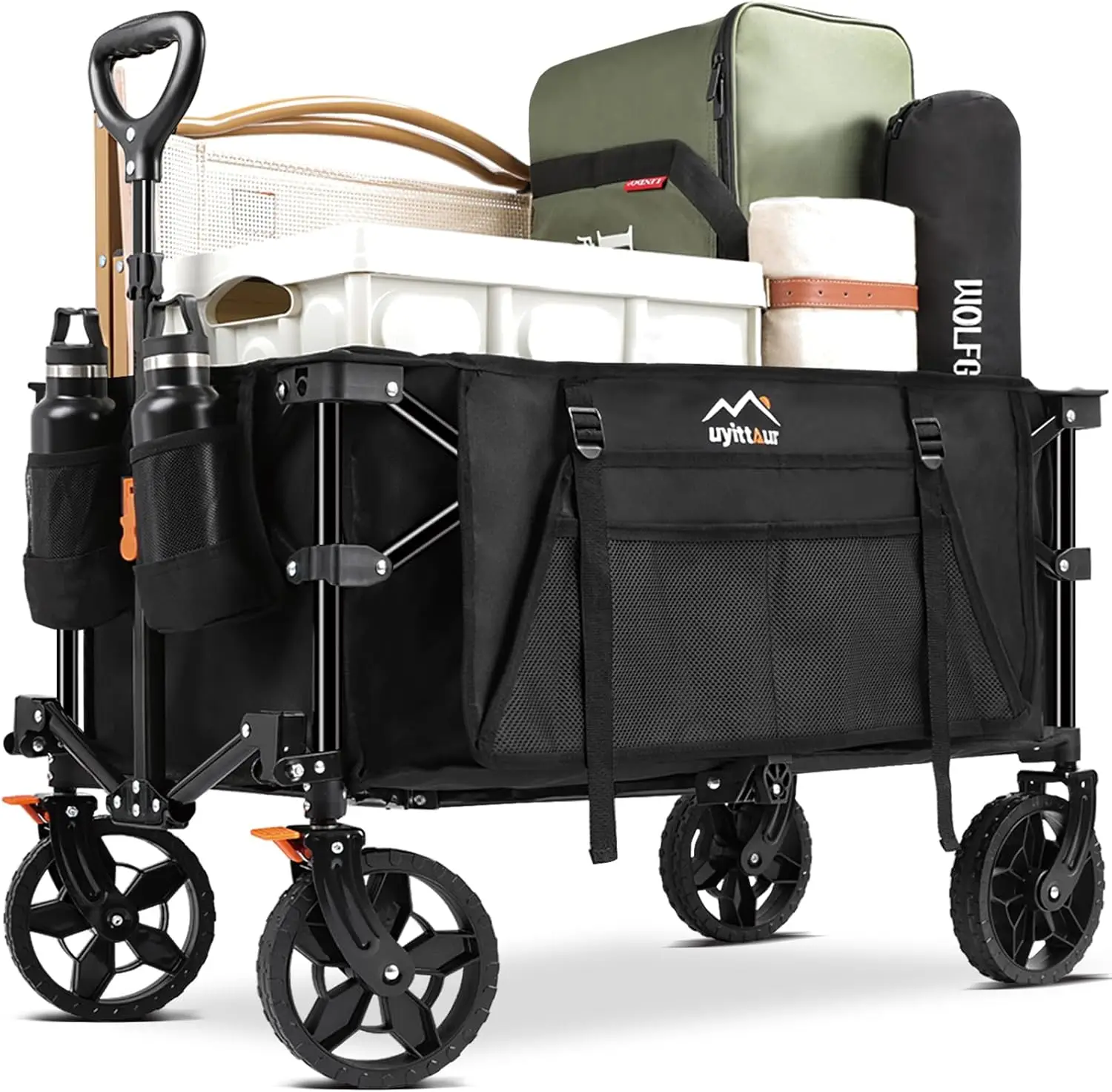 

Uyittour Wagon Cart Heavy Duty Foldable, Collapsible Folding Wagon, Utility Grocery Wagon with Side Pocket and Brakes