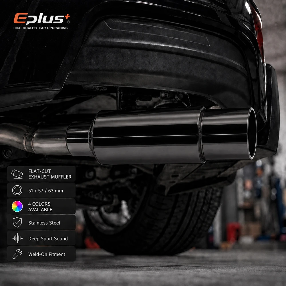 EPLUS Universeller Auto- und Motorrad-Auspuff-Schalldämpfer aus Edelstahl mit gerader Schnittspitze, Auto-Auspuff-Resonator, 51/57/63mm Einlass – Detail 2