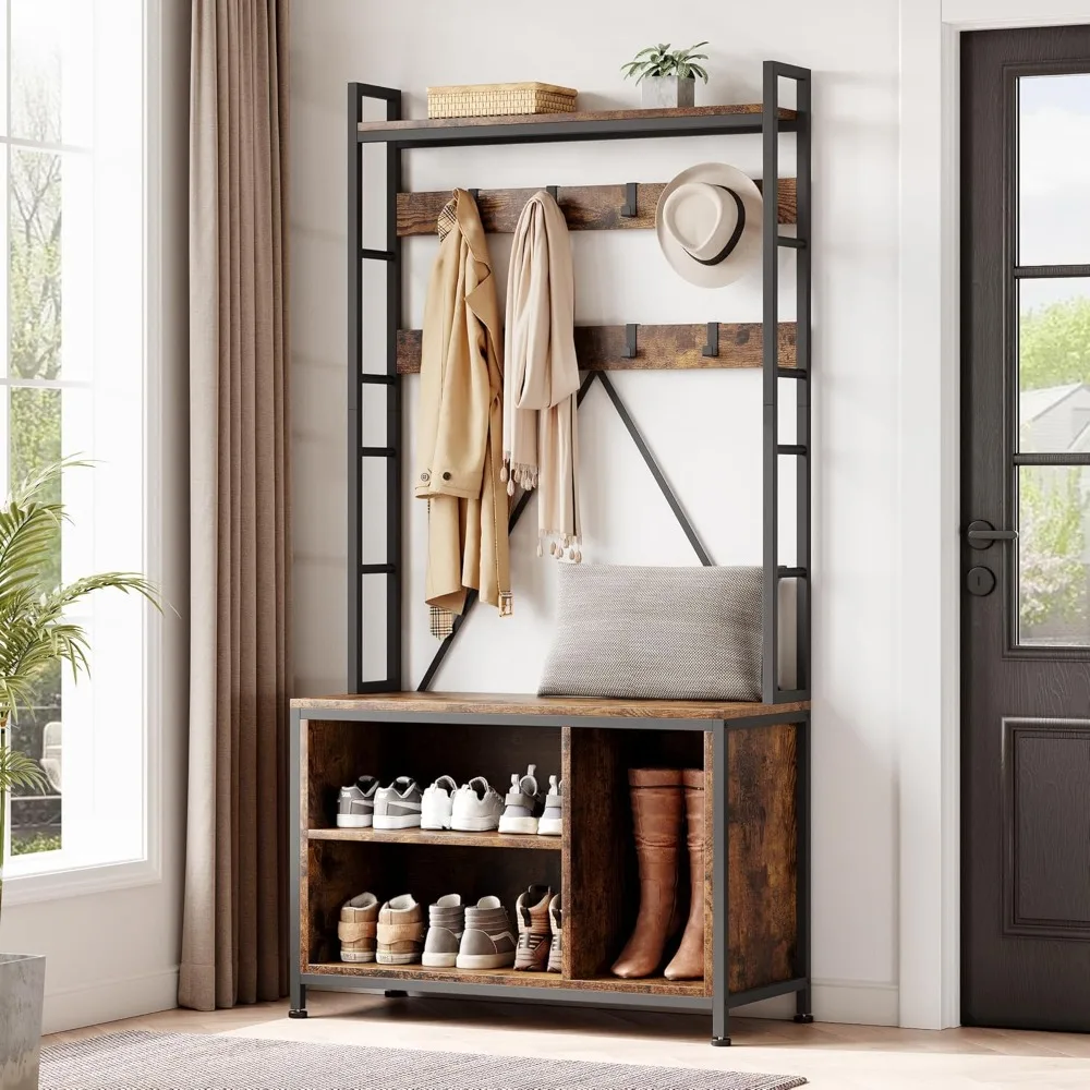 

Coat Rack, Hall Tree with Bench Shoe Storage, Drawer Top Shelf, Freestand Entryway Organiz for Living Room Furniture, Coat Racks