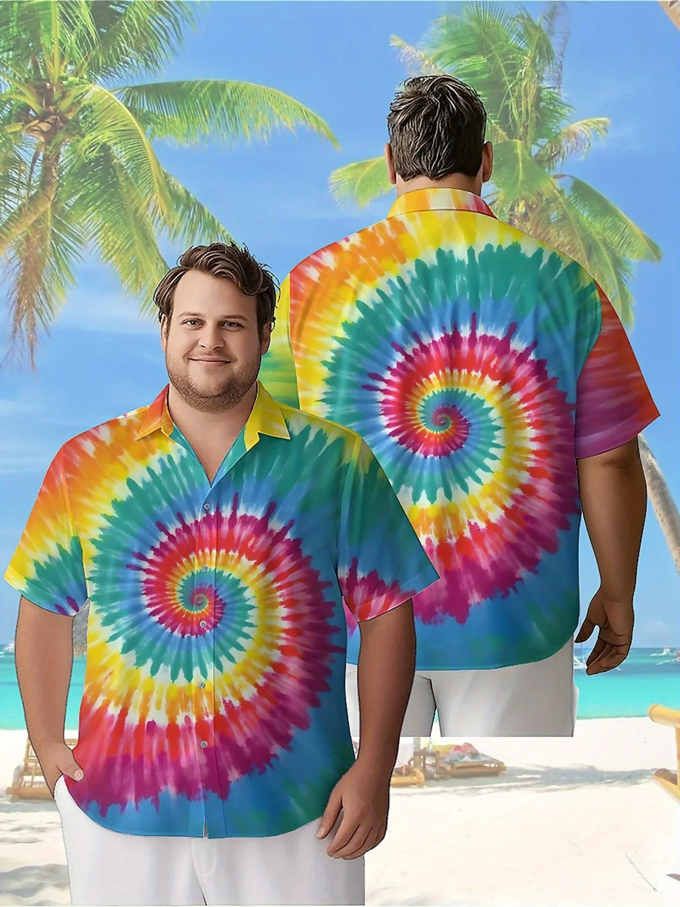 

Men's Plus Size Hawaiian Shirts Rainbow Spiral Pattern, Unisex Aloha Shirts,New in Summer Tops Tee,streetwear
