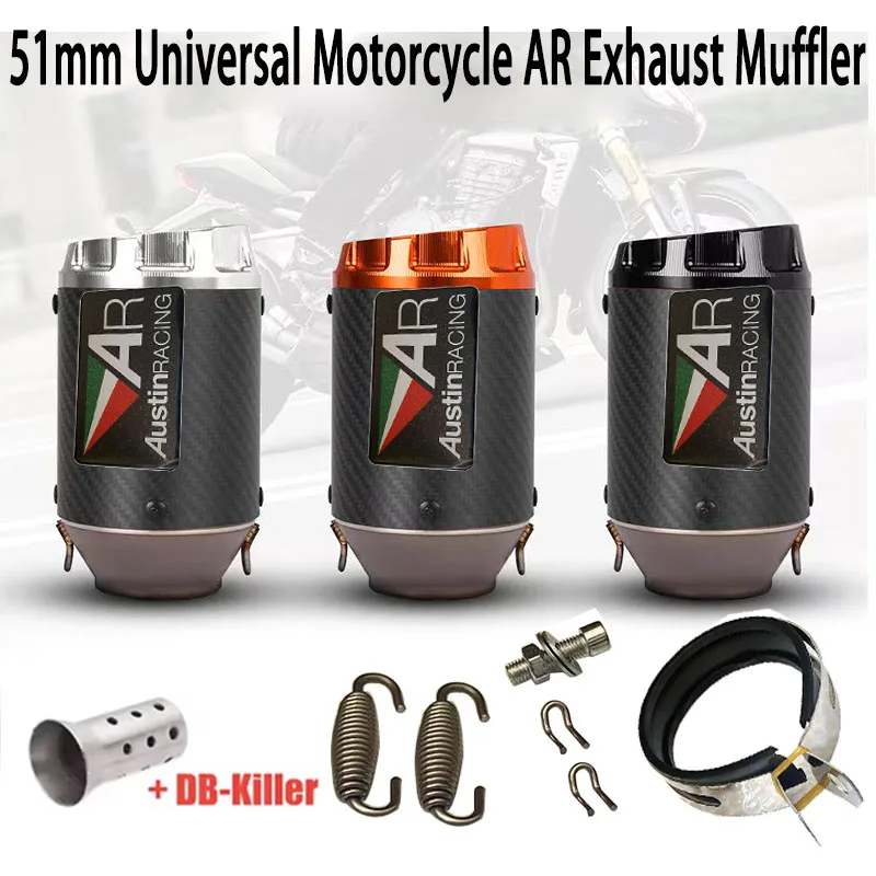 

51mm Universal Motorcycle AR Exhaust Muffler Escape For Kawasaki300 400 800 1000 CB300R R3 R6 MT07 MT09 DUKE390 ZX6R S1000RR Etc