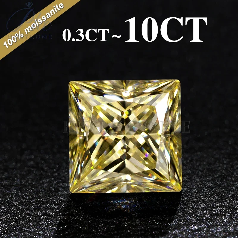 Moissanite Yellow VVS1 Loose Moissanite Diamond Test Positive GRA Certificate Princess Cut Moissanite Supplier Factory