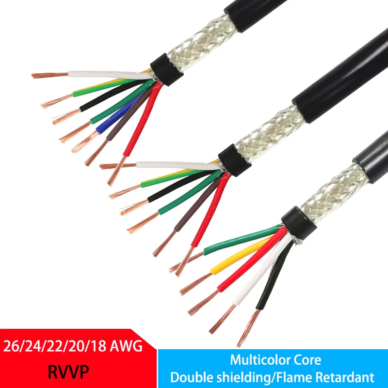 Koruyuculu kablo 5 metre RVVP 26 24 22 20 18AWG 2/3/4/5/6/7/8 çekirdek kontrol sinyali bakır tel siyah PVC yalıtımlı ses kablosu