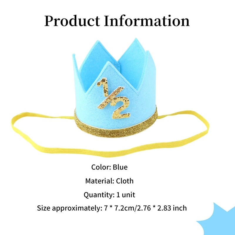 Newborn Infant Toddler Baby Girl Boy Half 1/2 First Second Third Birthday Crown Party Cake Smash Headband Hair Accessories Blue