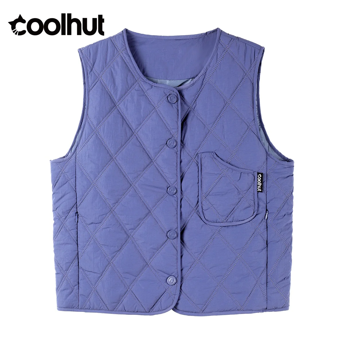 

COOLHUT 2025 Винтажный женский короткий стеганый жилет, стеганый жилет с ромбовидным узором для весеннего слоя с карманами