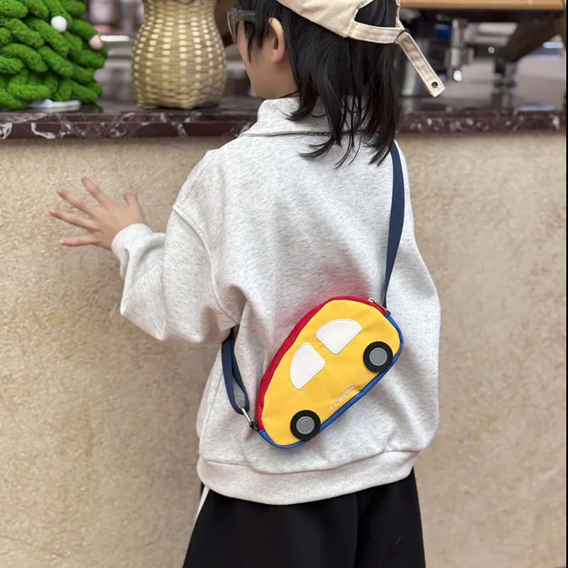 

Нагрудная сумка с цветными блоками, милая маленькая машинка для мальчиков и девочек, легкий нейлоновый детский кошелек через плечо, детский кошелек для монет