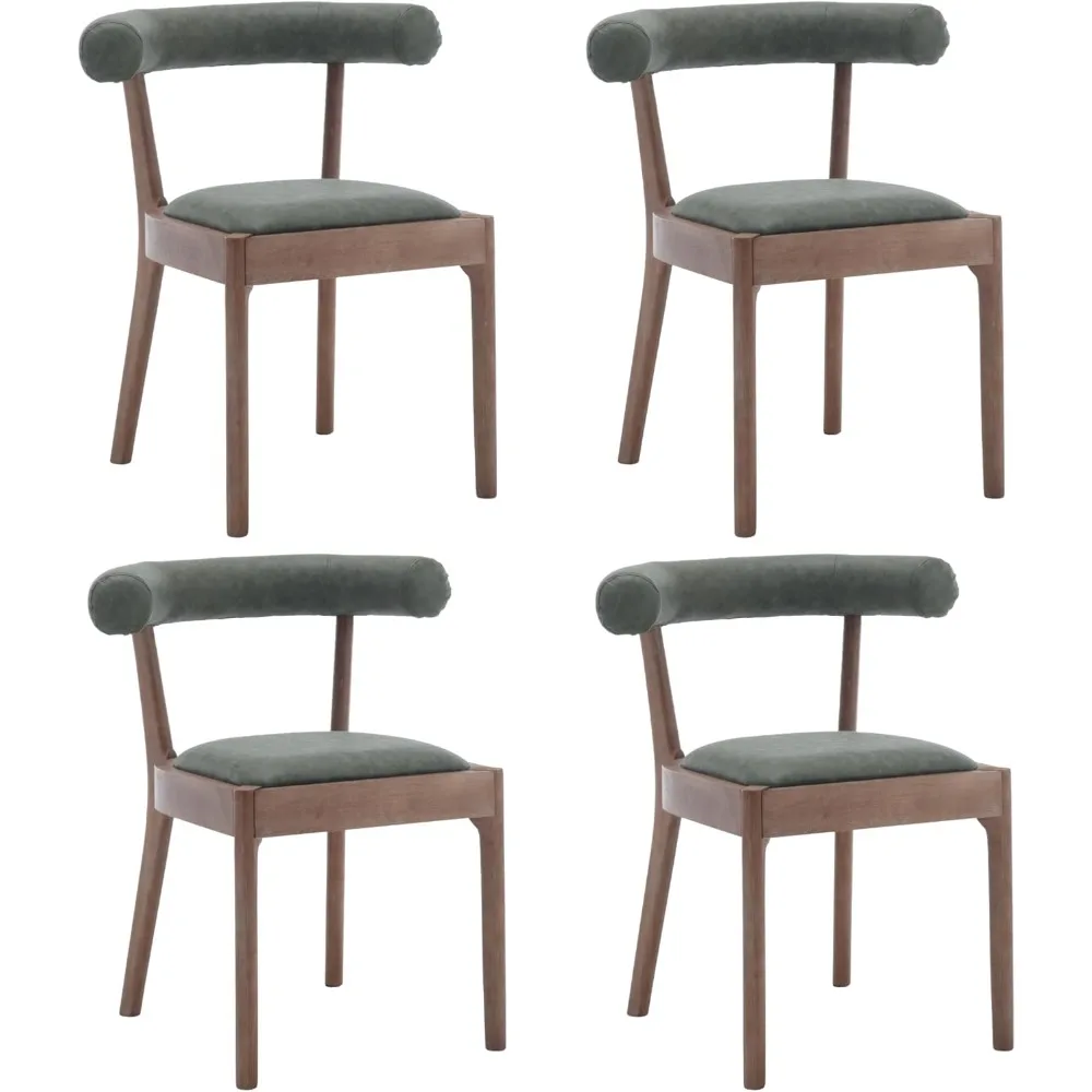 

Dining Room Chairs Mid-Century Modern PU Kitchen Chairs with Natural Walnut Finished Frame, PU Curved Back, Set of 4, Green