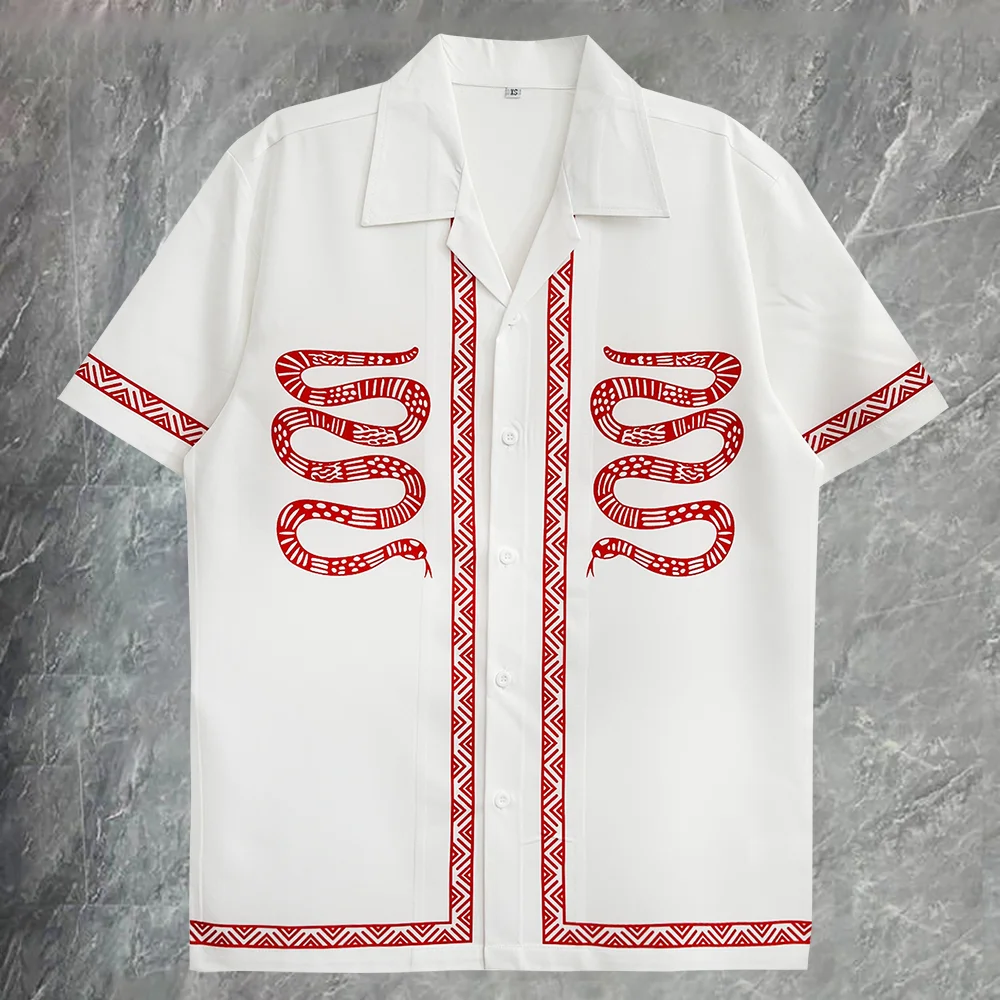 

Летняя мужская модная рубашка 2026 с принтом под кожу змеи, повседневная мужская рубашка с коротким рукавом, уличная одежда, Chemise Homme
