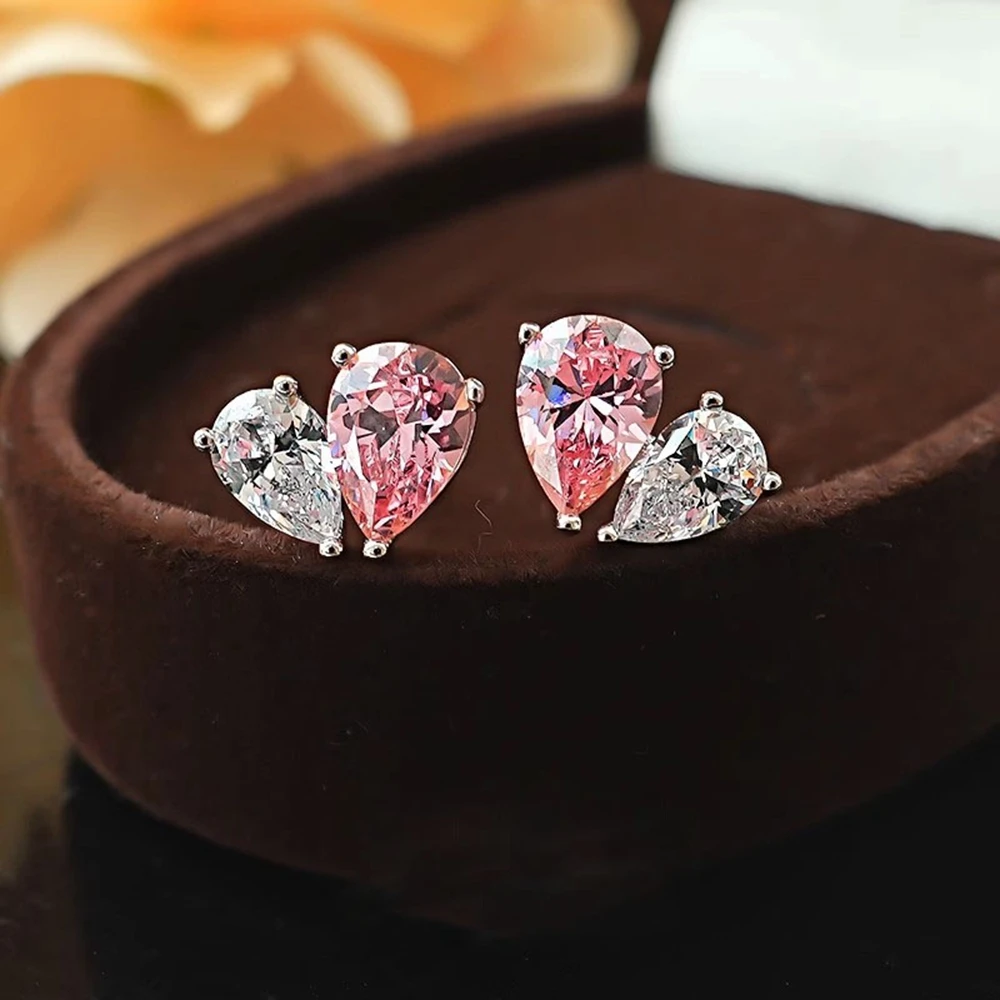 Vinregem 5*7 ملليمتر الكمثرى قطع Padparadscha عالية الكربون الماس الأحجار الكريمة موضة الأذن ترصيع أقراط 925 فضة غرامة مجوهرات