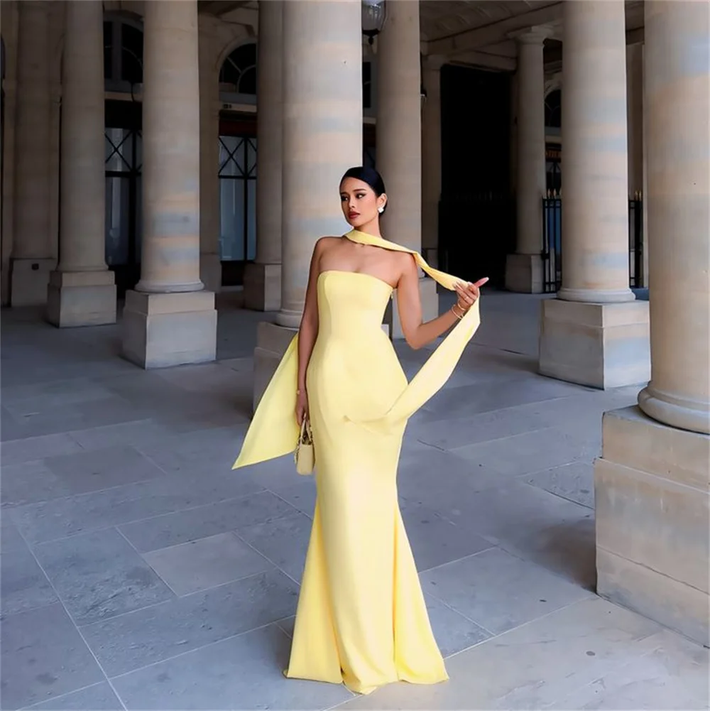 

Classic Strapless Mermaid Long Evening Dress Sweep Train Floor Length Formal Prom Gown Customized New Woman Party Dress