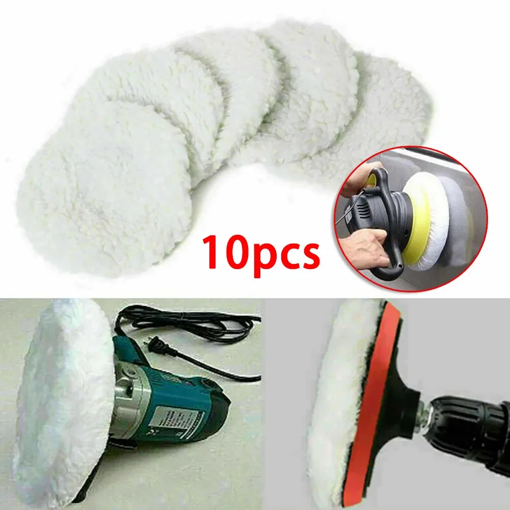 10Pcs Polishing Bonnet Buffer Pads Soft White Wool Bonnet Pads For 5 - 6inch Car Polisher Waxing Cleaning NEW