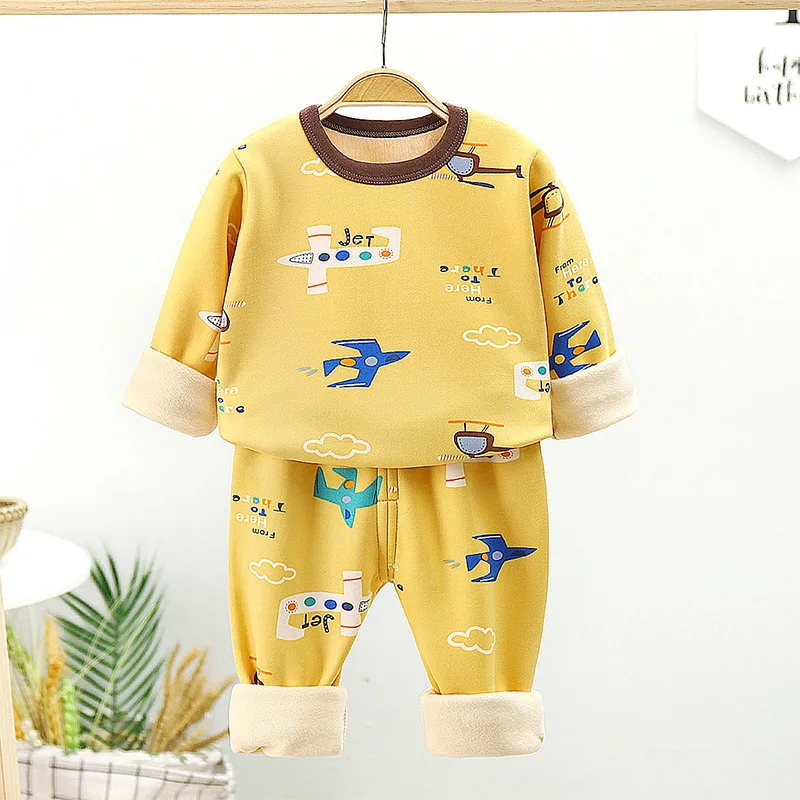 

Baby plush children's pajamas long sleeved pants breathable pajamas for boys casual wear