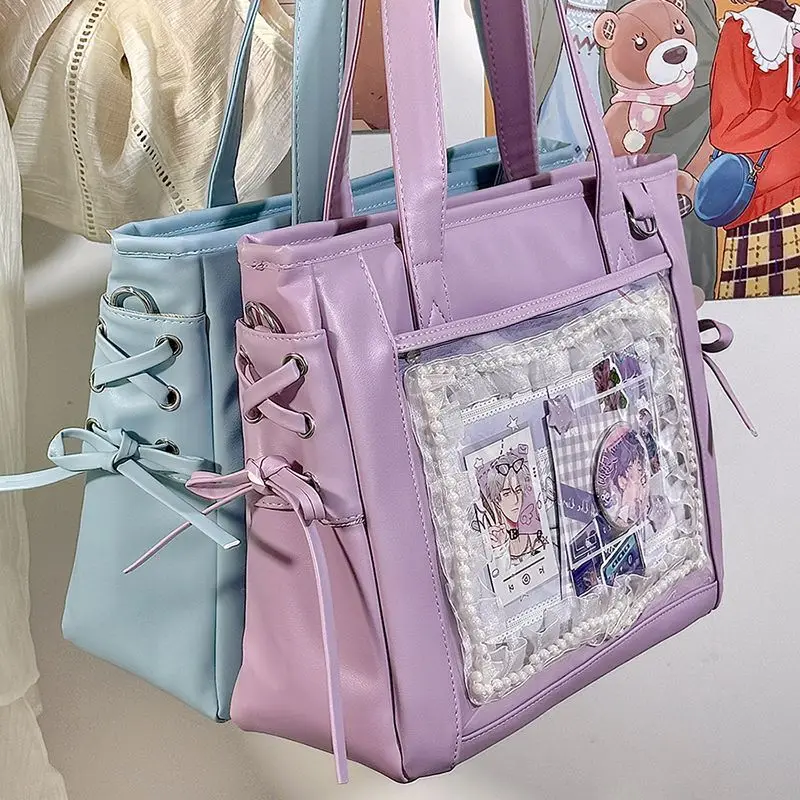 New Girls' Ribbon Y2K Ita Bag Sweet Ladies Large Capacity Shoulder Street Trend Crossbody  Daily Commuting Tote Bag