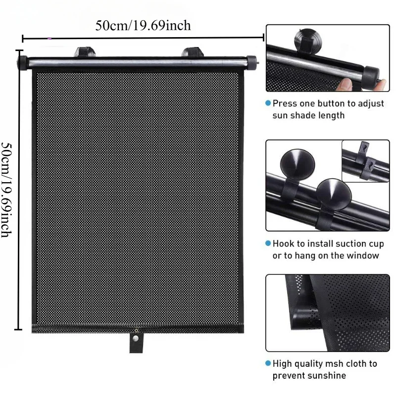 Car side window sunshade, retractable car roller sunshade, UV and sun protection sunshade car curtain, car travel accessories