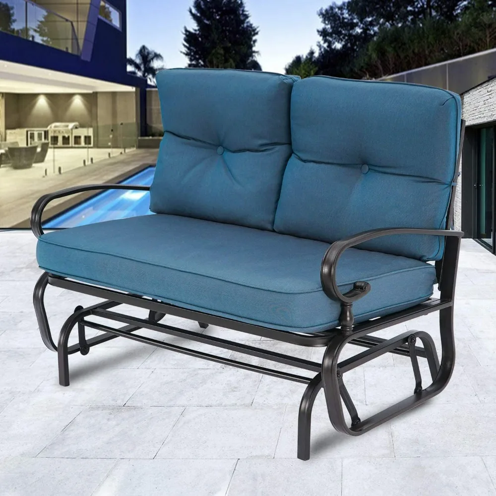 

Outdoor Swing Glider Chair, Patio 2 Seats Loveseat Rocking Chair with Cushions, Steel Frame Furniture