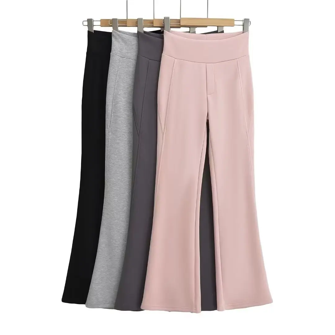 High Waist Street Style Pure Color Micro Flared Pants Lengthening Legs Casual Long Trousers for Young Women in Autumn