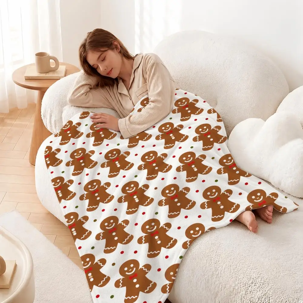 Christmas Gingerbread Man Candy Cane Scatter  Throw Plush Flannel Throw Blanket, Sofa Bed Travel Picnic Home Textile Decor