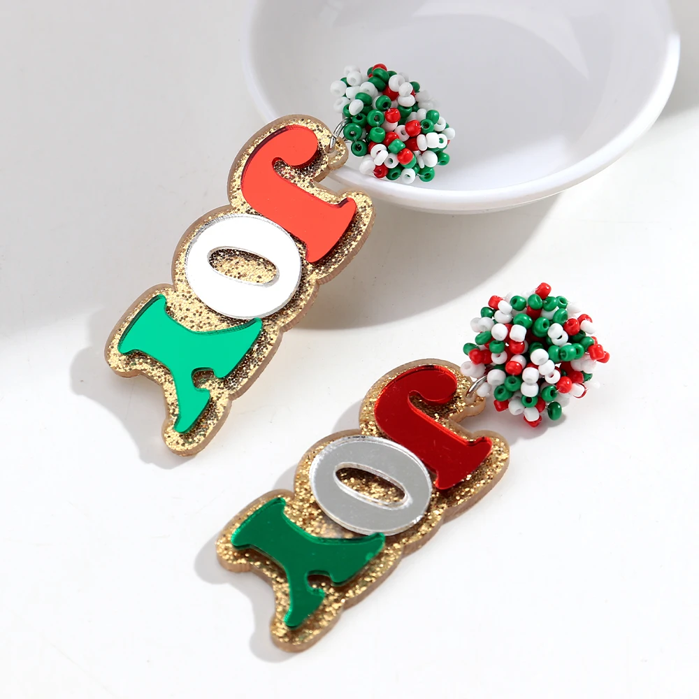 جديد مرآة الاكريليك عيد ميلاد سعيد رسالة إسقاط أقراط للنساء موضة الفرح الأيائل طويل استرخى القرط مجوهرات الحفلات هدايا عيد الميلاد