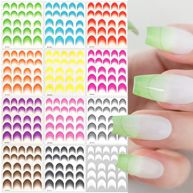 Rose Gradient French Line Stickers for Nails Ink Blooming Wave Stripe 3D Nail Decals Ombre Sliders Manicure Nail Art Decoration