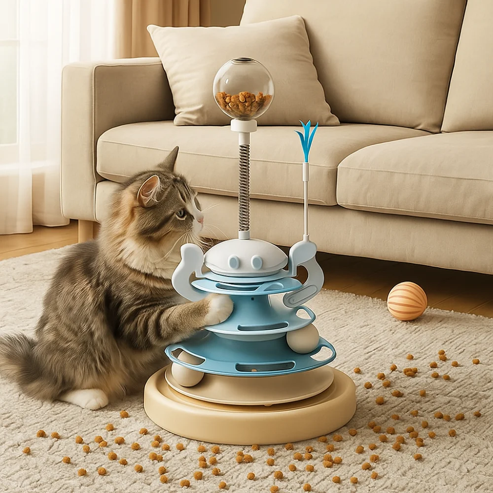 

4 Levels Cat Ball Track Toy Detachable Anti-slip Cat Turntable Toy Rotating Wear-resistant Roller Balls Toy Relieve Boredom