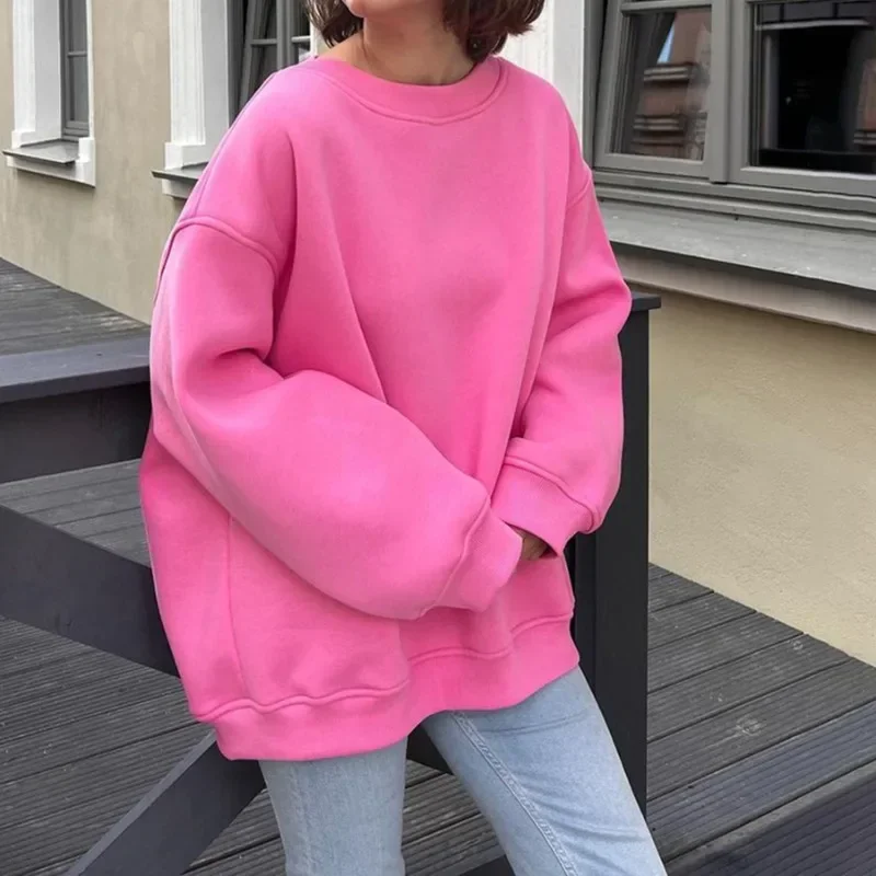 

2024 New Autumn Women's Sweatshirt Fleece O-Neck Long Sleeve Black Pullover Female Trendy Fashion Winter Casual Clothes Ladies