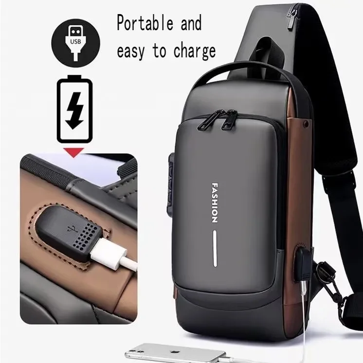 Multifunction Designer Anti-theft USB Shoulder Bag Crossbody Travel Sling Pack Messenger Pack Chest Bag Male Luxury Brand Men