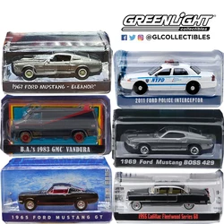 Greenlight-Alloy Diecast Model Car para Crianças, Ford Mustang, Camaro Hollywood Series, Proporção 1/64, Presente de Natal, Novo Estilo