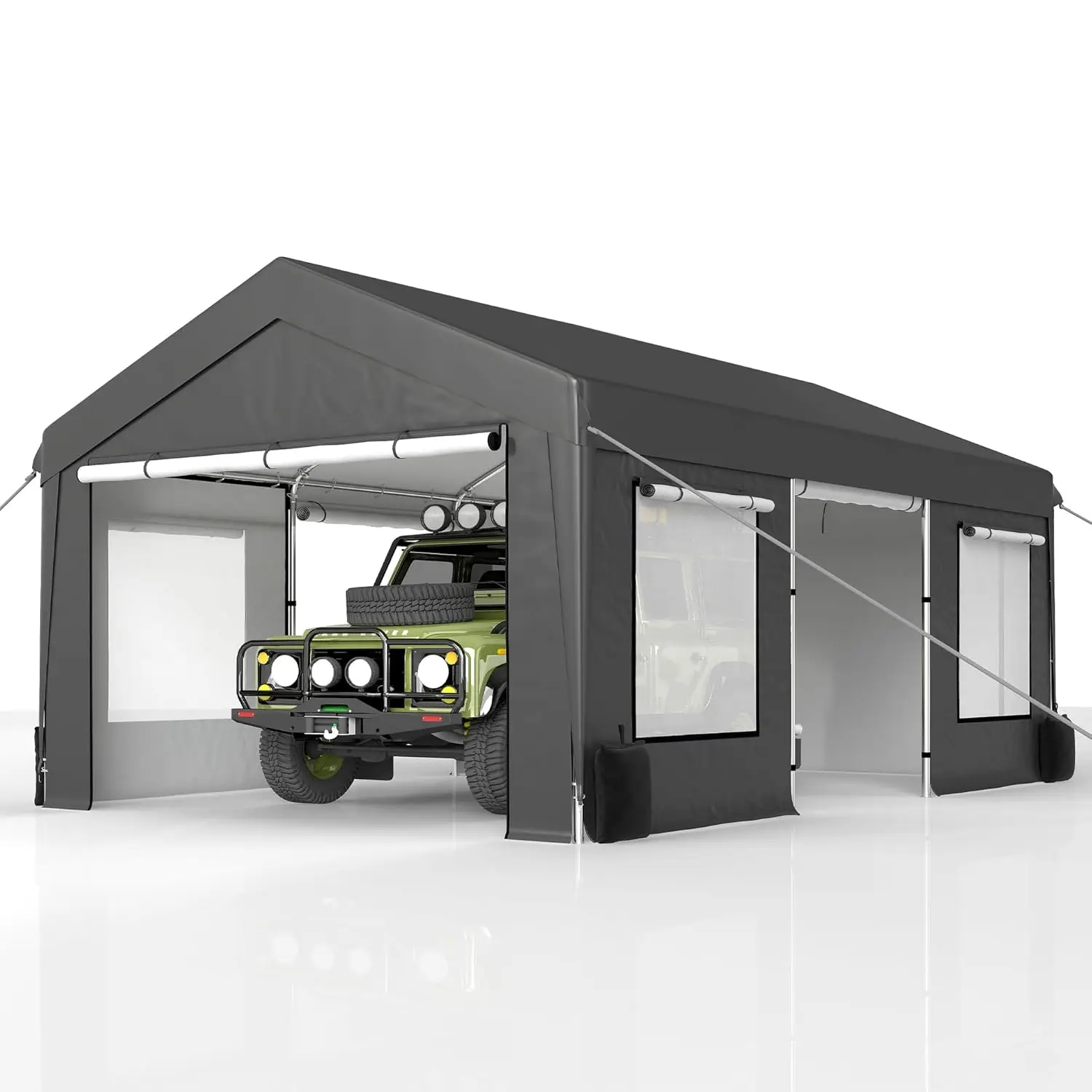 

Прочная палатка-карпорт 12x20 футов — портативный уличный автомобильный навес с подвижными боковыми дверями и окнами, портативный гараж, по индивидуальному заказу