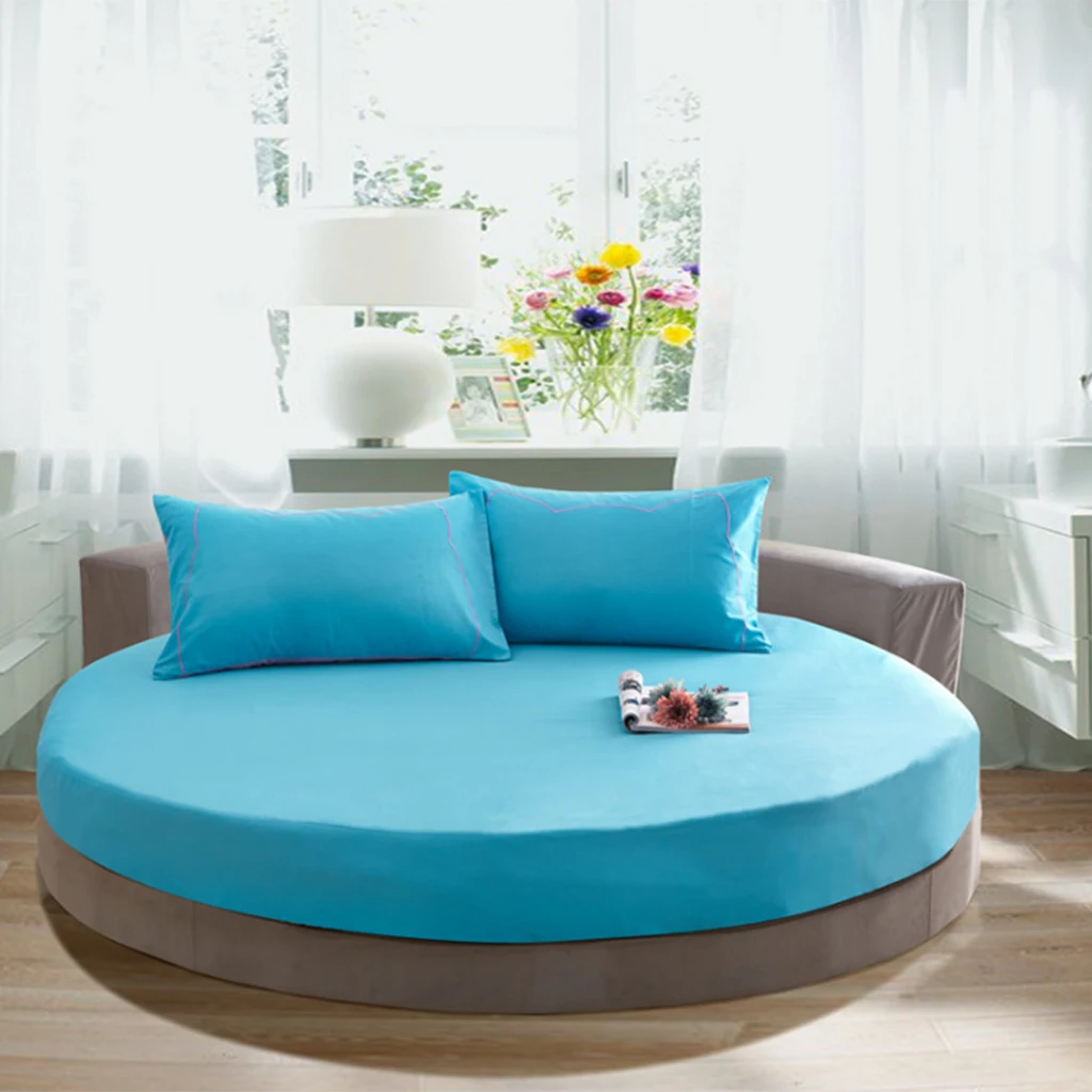 Round Bed Sheet Cover 25cm Depth 200*200cm Solid Color Fitted Sheets 16 Colors Available - Blue