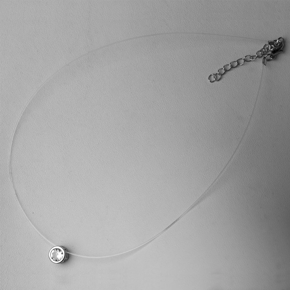 Female Transparent Fishing Line Necklace Silver Plated Invisible Chain Women Round Rhinestone Choker Necklace