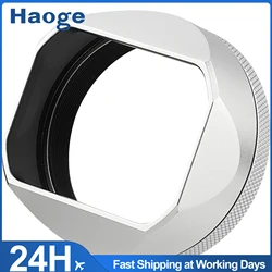 Haoge Square Metal Lens Hood for Fujifilm Fuji X100VI X100V Camera Silver with 49mm UV Filter Adapter Ring