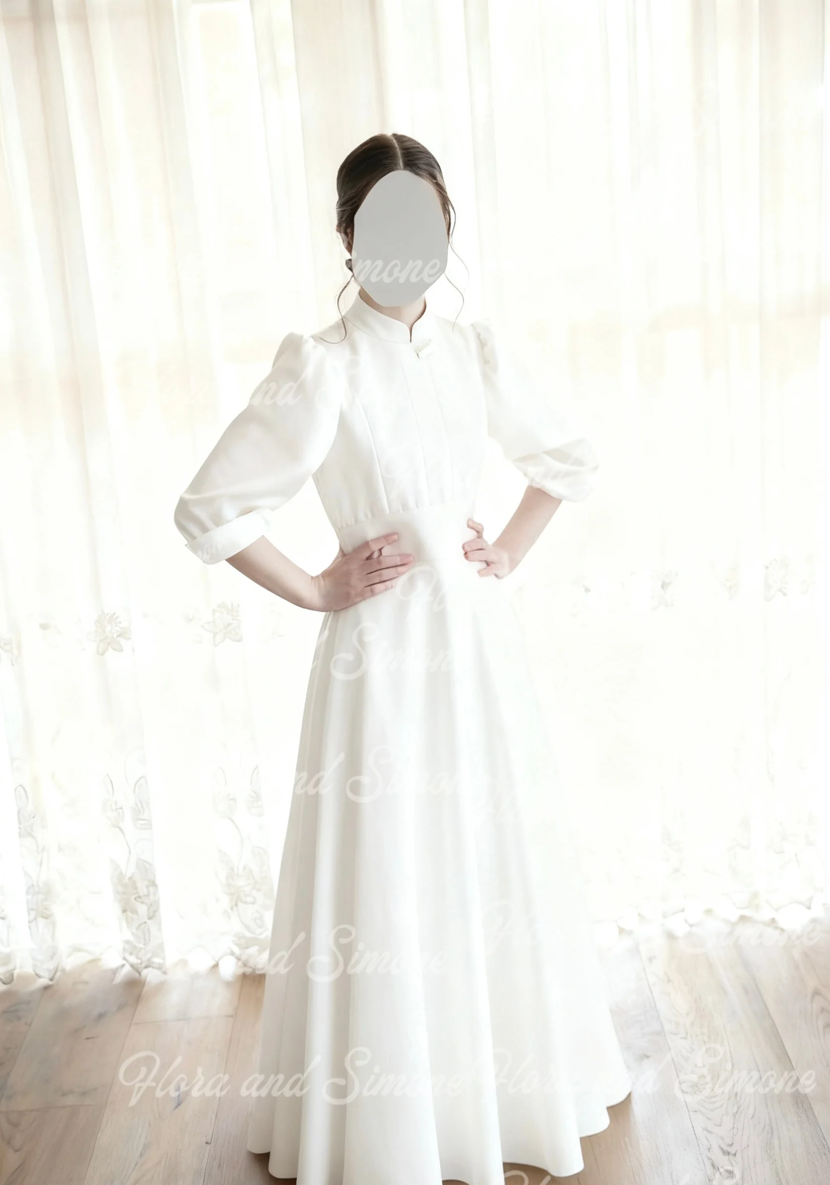 Vestido floral de cetim rosa personalizado, gola alta, meia manga, cerimônias de casamento, festa de aniversário, evento, vestido formal