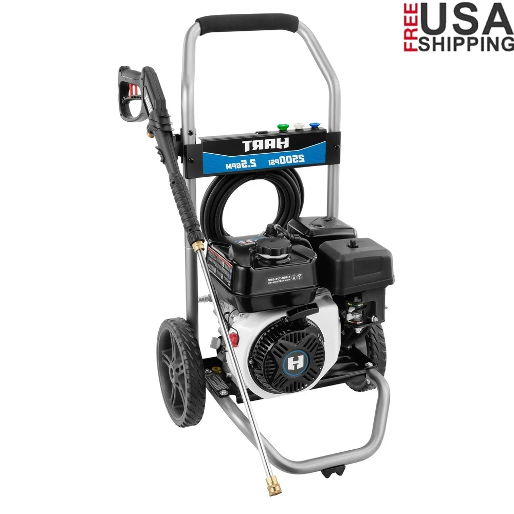 

2500PSI Cold Water Gas Pressure Washer 2.5GPM 212CC Engine 25ft Hose 3 Quick Connect Nozzles On-board Storage 10in Wheels