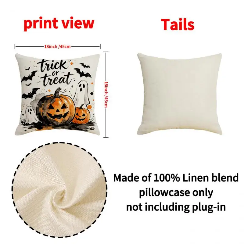 3 Stück Halloween-Geister-Print Sofakissenbezüge, Dekorative Kissenhüllen für Innenräume, Atmosphärische Kopfteil-Kissenbezüge – Detail 5
