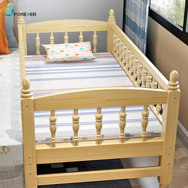 Kinderbett mit Geländer, Einzelbett, Massivholz, für Jungen, kleines Bett, Mädchen, Prinzessin, Babybett