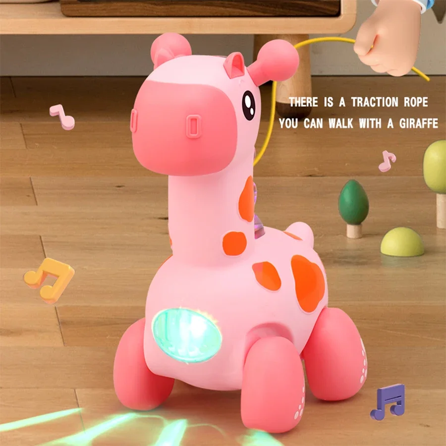 Juguetes eléctricos para gatear con música, juguetes de cuerda de jirafa con rompecabezas ligero para niños, juguetes luminosos de educación temprana