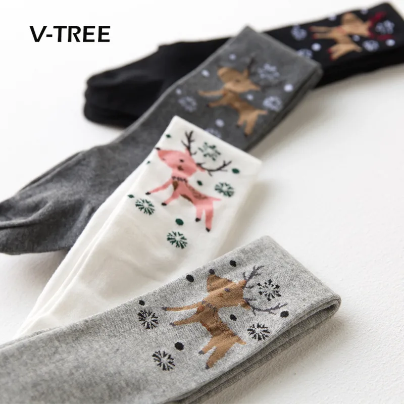 V-TREE Deer Baby Tights For Girls Cotton Elastic Girls Tights Christmas Girls Stockings Child Pantyhose 2-9 Year