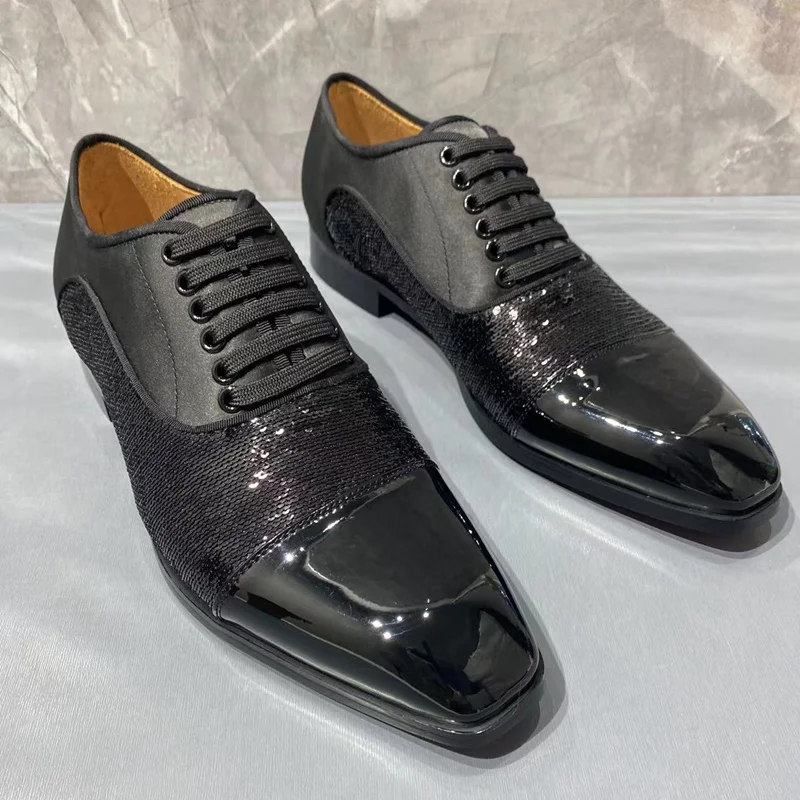 Italy Style Black Leather Shoes Men Glitter Shoes Luxury lace-up Oxford Formal Shoes For Men Dress Shoes Men's Wedding Shoes