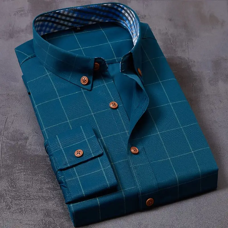 Faion Мужская клетчатая хлопковая повседневная приталенная длинная сверея Жан Весна Осень Зима Сезонная без железа на пуговицах