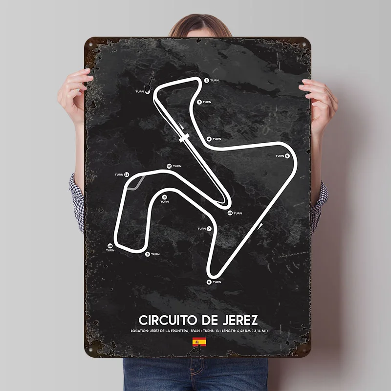 Pósteres impresos Circuito De Jerez, arte De pared personalizable, carteles de chapa de Metal Retro Vintage para el hogar, habitación, placa personalizada, decoración De oficina