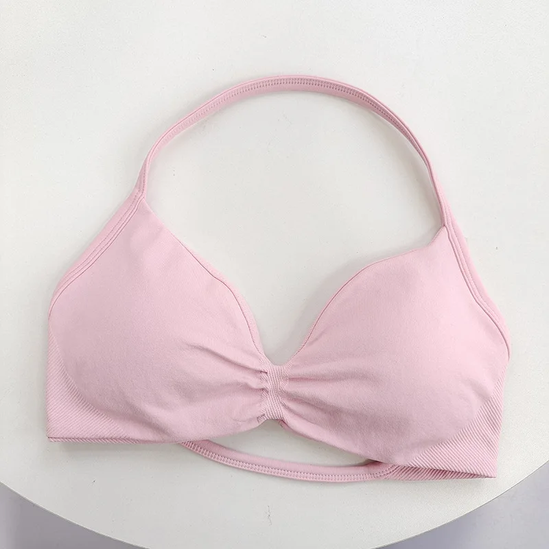 حمالة صدر رياضية برباط عالية الدعم للنساء - قميص قصير بحزام رفيع، بدون خياطة، مناسب للتدريب على الضغط واليوجا، قميص صالة الألعاب الرياضية