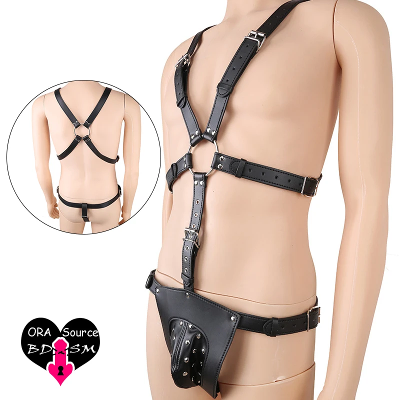 Men's Full Body Shaper Roupa Interior, Sexy Black Body Belt, Anel de Prata, Master Game Bind Regata, Gay Sissy Festa, Oco Out Lingerie, PU