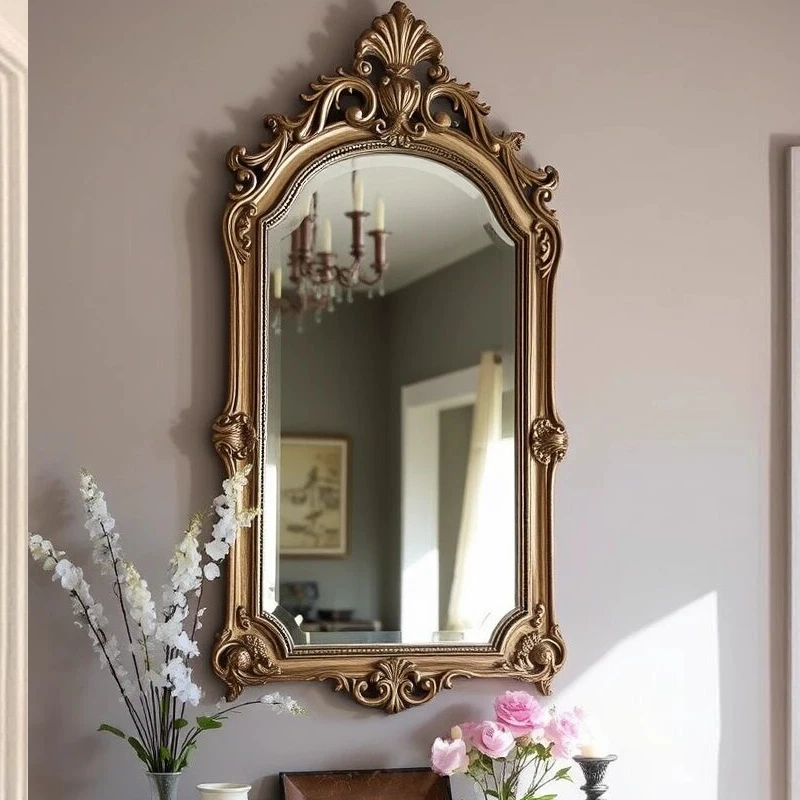 مرآة الغرور الفاخرة الخفيفة الفرنسية الرجعية الراقية غرفة المعيشة المنزلي مدخل الجدار الديكور غرفة نوم مرآة الغرور #5