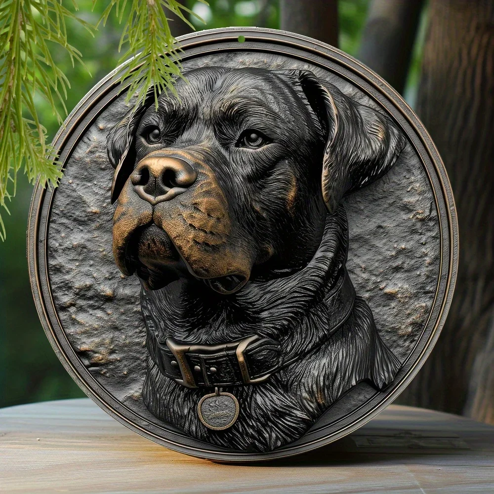 Spring Aluminum Sign Faux Embossing Painted Round Wreath Sign Bedroom Decoration Men Gifts Rottweiler Themed Decoration