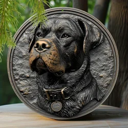 Spring Aluminum Sign Faux Embossing Painted Round Wreath Sign Bedroom Decoration Men Gifts Rottweiler Themed Decoration